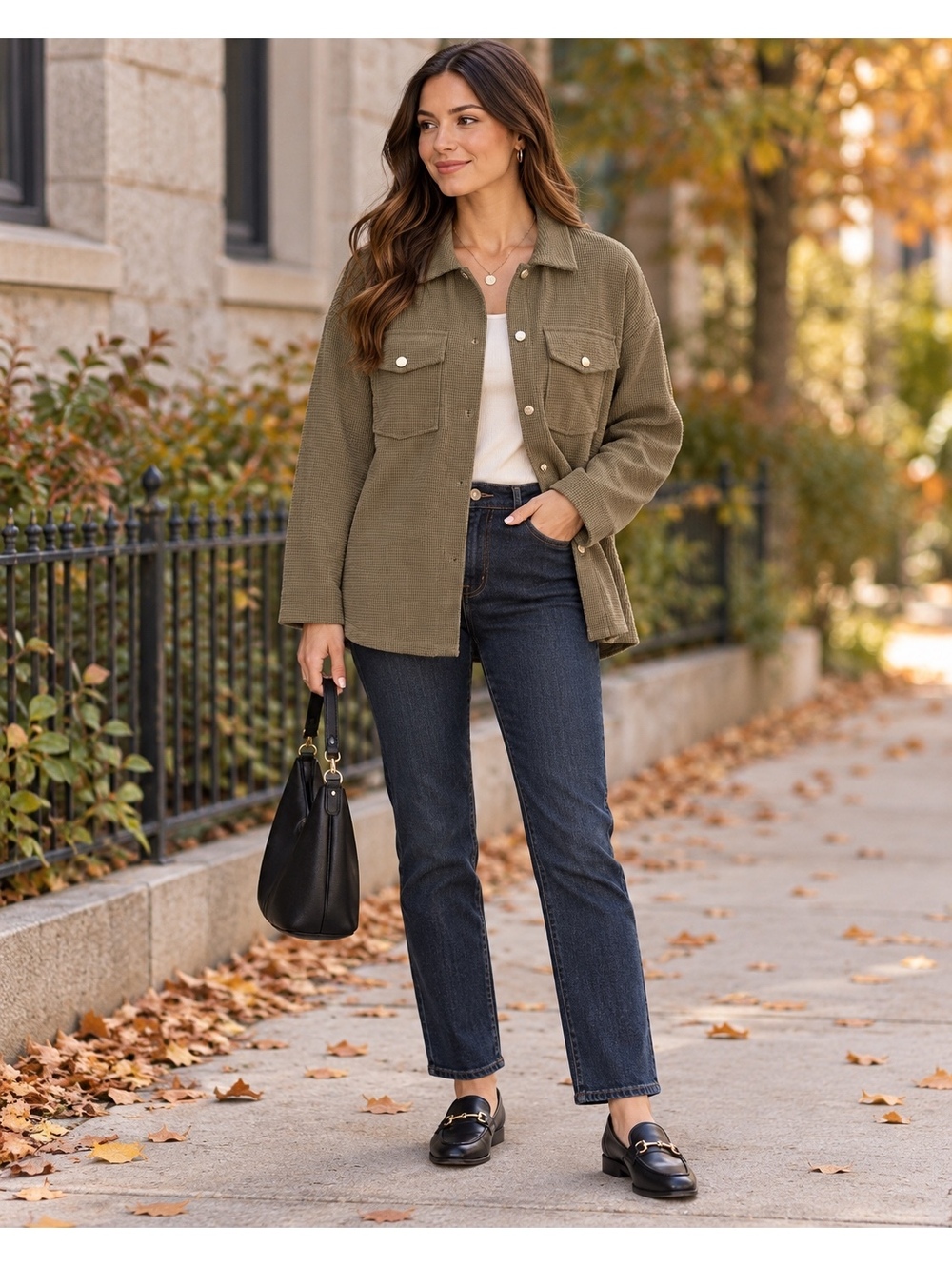 Emery Rose Olive Green Corduroy Button-Up Jacket Medium